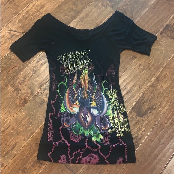 Christian Audigier Tops - Christian Audigier tattoo Print Top